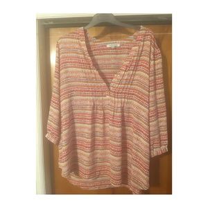 Rose + Olive Orange Beige Top Sz 1X